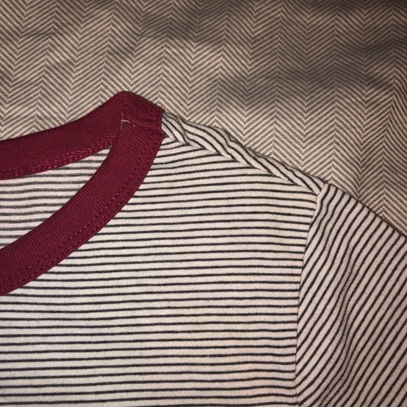 Black and White Striped Tee with Bergundy Lining - Picture 2 of 2